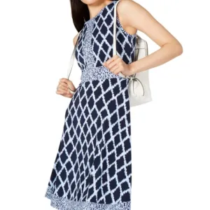 Michael Korn Navy Blue Dress White Sleeveless Midi Dress