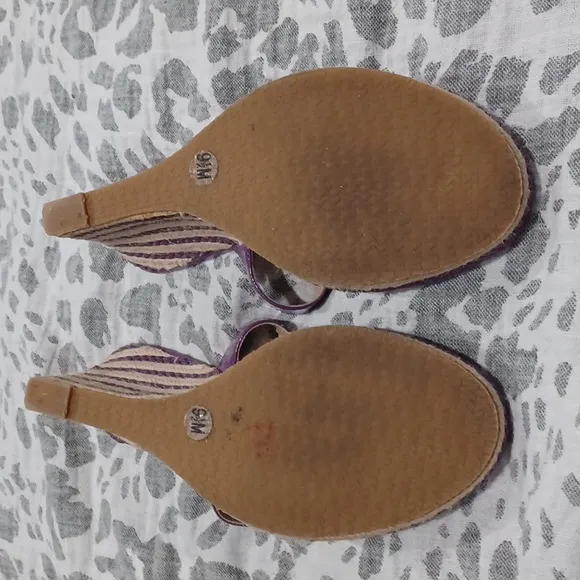 MICHAEL KORS 3 Inch Palm Beach Purple &amp; Silver Patent Look Wedge Sandals 9.5