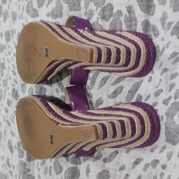 MICHAEL KORS 3 Inch Palm Beach Purple &amp; Silver Patent Look Wedge Sandals 9.5