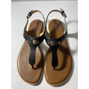 Michael Kors Black and Brown T-Strap Sandals