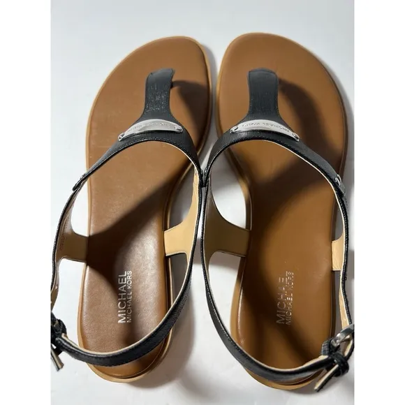 Michael Kors Black and Brown T-Strap Sandals