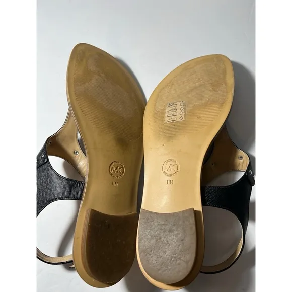 Michael Kors Black and Brown T-Strap Sandals