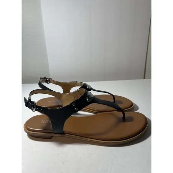 Michael Kors Black and Brown T-Strap Sandals