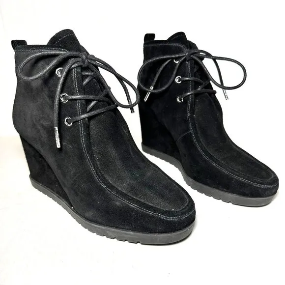 Michael Kors | Black Suede Lace-Up Wedge Ankle Bootie | Size 6.5