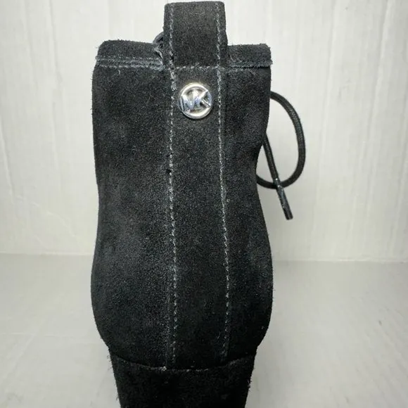 Michael Kors | Black Suede Lace-Up Wedge Ankle Bootie | Size 6.5