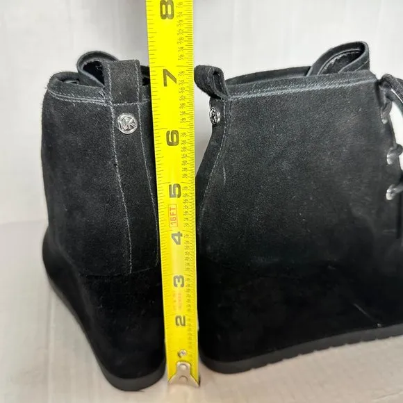 Michael Kors | Black Suede Lace-Up Wedge Ankle Bootie | Size 6.5