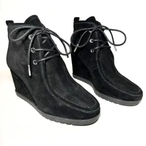 Michael Kors | Black Suede Lace-Up Wedge Ankle Bootie | Size 6.5