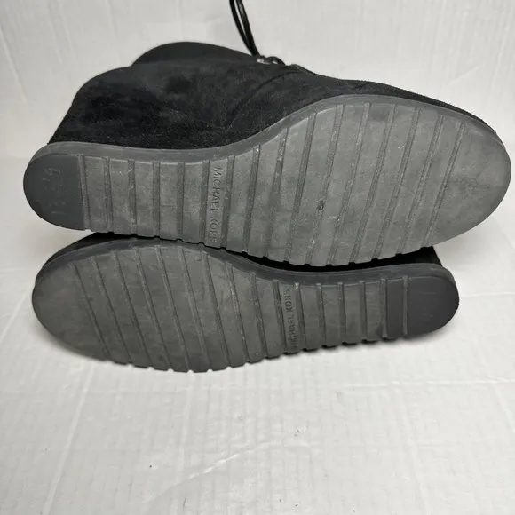 Michael Kors | Black Suede Lace-Up Wedge Ankle Bootie | Size 6.5