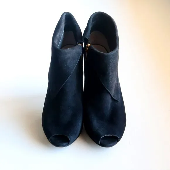 Michael Kors Black Suede Leather Peep Toe Gold Heel Ankle Boots / Booties Sz. 10