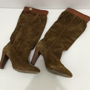 Michael Kors Boots Tall Knee-High Block High Heels Brown Suede Size 9M