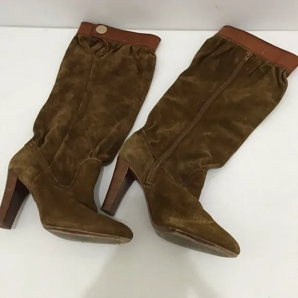Michael Kors Boots Tall Knee-High Block High Heels Brown Suede Size 9M