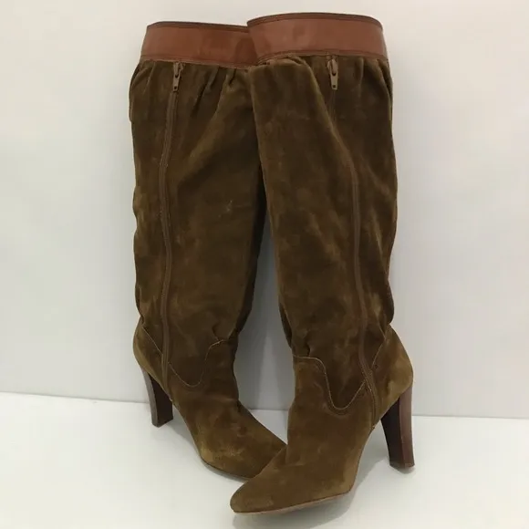 Michael Kors Boots Tall Knee-High Block High Heels Brown Suede Size 9M