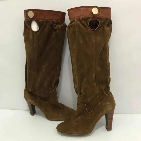 Michael Kors Boots Tall Knee-High Block High Heels Brown Suede Size 9M