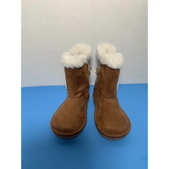Michael Kors Johanna Tinsel Faux Fur Suede MK Logo Brown Glitter Boots Girl 7