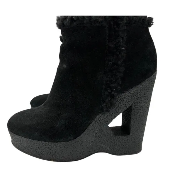 Michael‎ Kors Knee High Suede &amp; Shearling Wedge Cutout Heel Boots