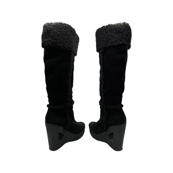 Michael‎ Kors Knee High Suede &amp; Shearling Wedge Cutout Heel Boots