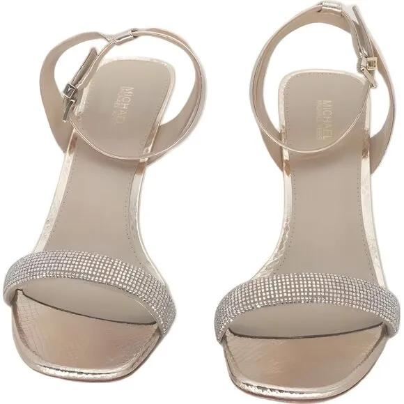 Michael Kors Rhinestoned Leather Sandals Pale Gold 8.5M