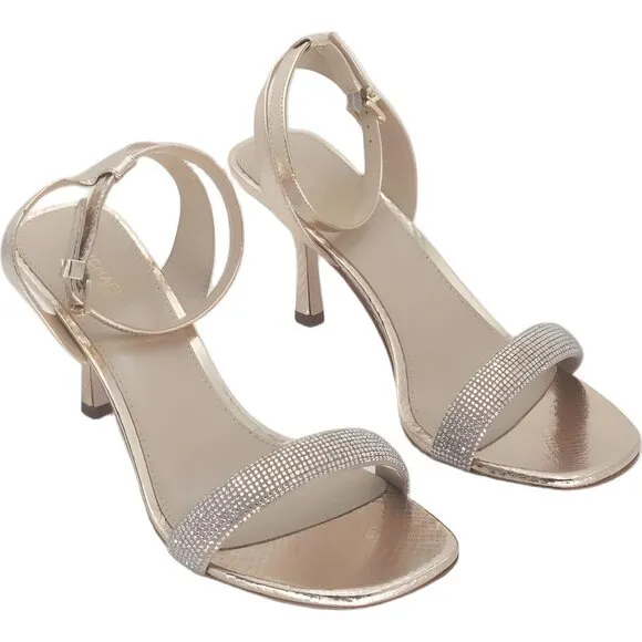 Michael Kors Rhinestoned Leather Sandals Pale Gold 8.5M