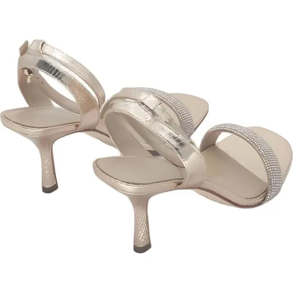 Michael Kors Rhinestoned Leather Sandals Pale Gold 8.5M