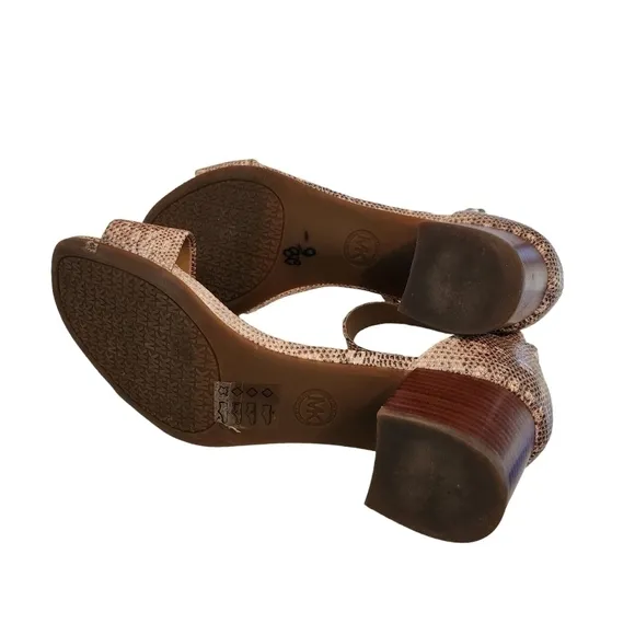 Michael Kors Serena Flex Sandals Python Snakeskin Block Heel Open Toe