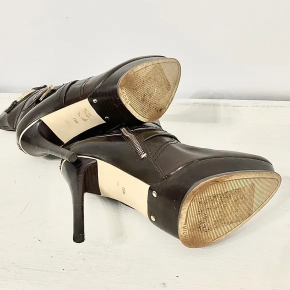 Michael Kors Stockard Platform Stiletto Brown Leather Ankle Booties, Size 7.5