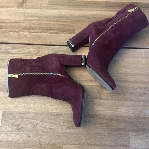 MICHAEL KORS SUEDE burgundy DOLORES BOOTS