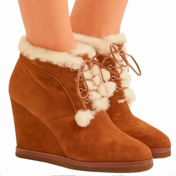 Michael Kors Tan Suede Ankle Lace-Up Boots In Dark Luggage Sz 7.5