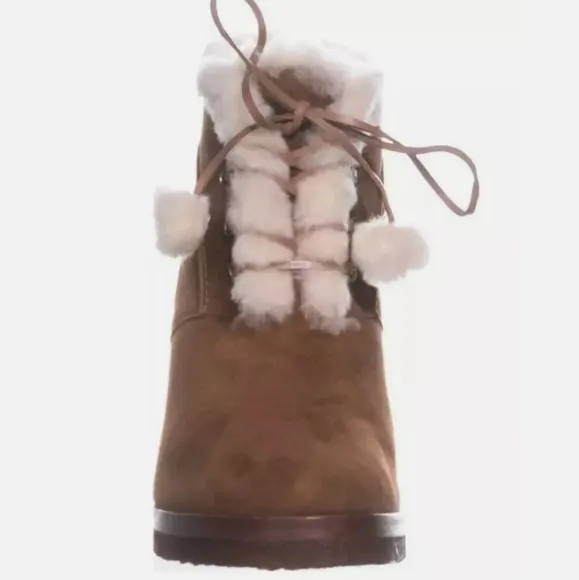 Michael Kors Tan Suede Ankle Lace-Up Boots In Dark Luggage Sz 7.5
