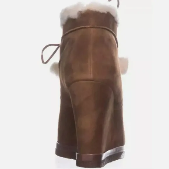 Michael Kors Tan Suede Ankle Lace-Up Boots In Dark Luggage Sz 7.5