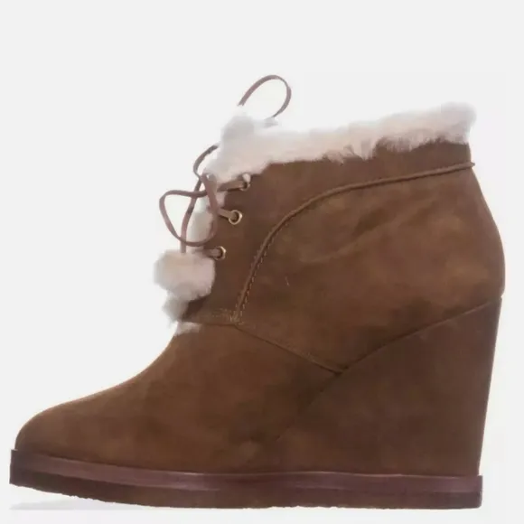 Michael Kors Tan Suede Ankle Lace-Up Boots In Dark Luggage Sz 7.5