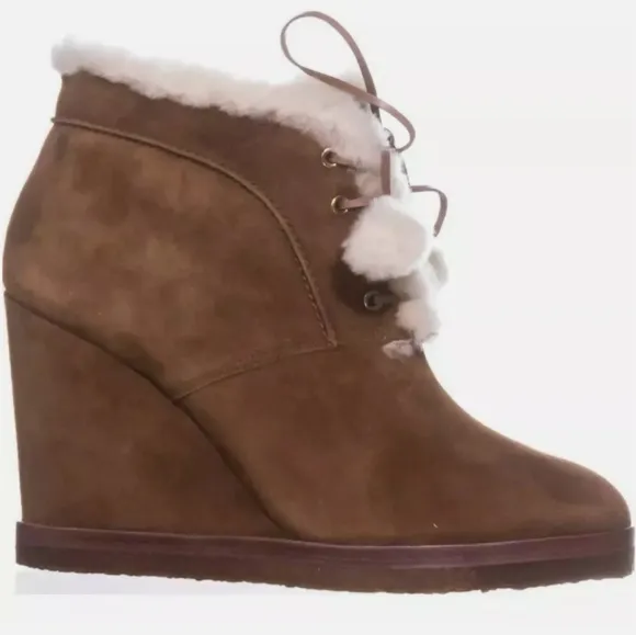 Michael Kors Tan Suede Ankle Lace-Up Boots In Dark Luggage Sz 7.5