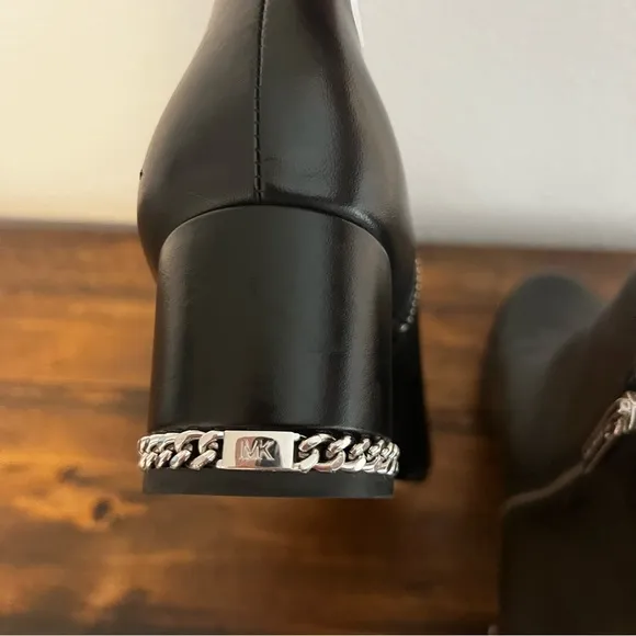 MICHAEL Michael Kors Chain-Detail Black SABRINA MID BOOTIE. Size 9.5.