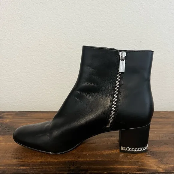 MICHAEL Michael Kors Chain-Detail Black SABRINA MID BOOTIE. Size 9.5.