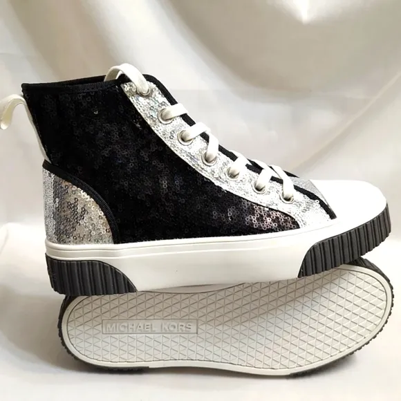 Michael Michael Kors Gertie Two-Toned  Sequined Canvas Sneakers (W Size 6)