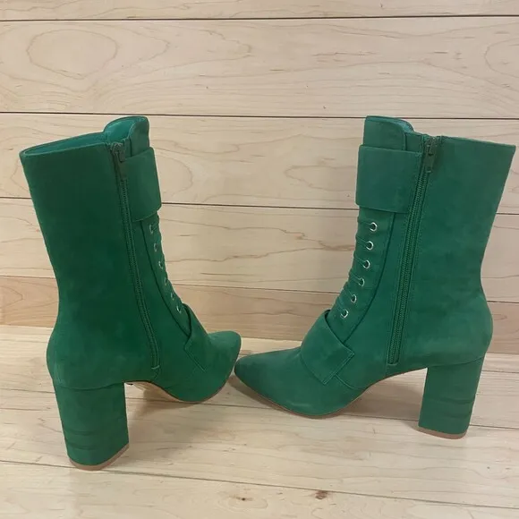 Michaela V Marta Suede Pointed Toe Heeled Boots Green 37 EU