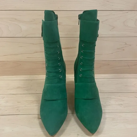 Michaela V Marta Suede Pointed Toe Heeled Boots Green 37 EU