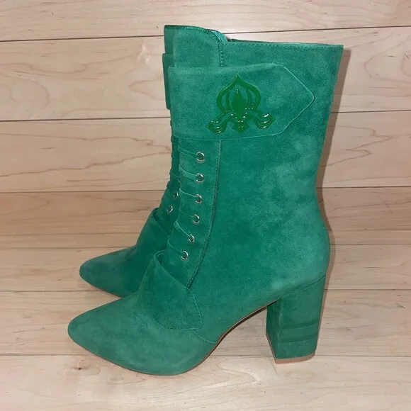 Michaela V Marta Suede Pointed Toe Heeled Boots Green 37 EU