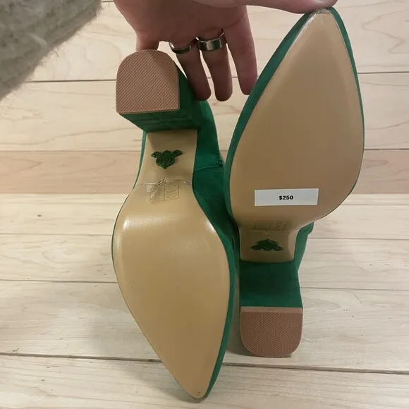 Michaela V Marta Suede Pointed Toe Heeled Boots Green 37 EU