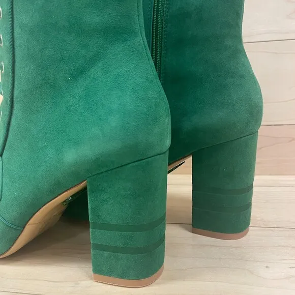 Michaela V Marta Suede Pointed Toe Heeled Boots Green 37 EU
