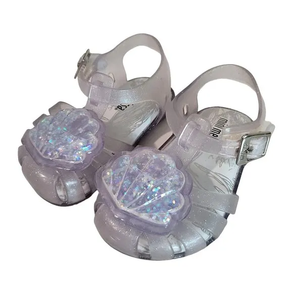 Mini Melissa Aranha XII-Clear Glass Sparkly Shell mermaid glitter water sandal 5