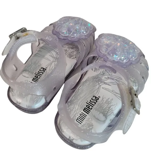 Mini Melissa Aranha XII-Clear Glass Sparkly Shell mermaid glitter water sandal 5