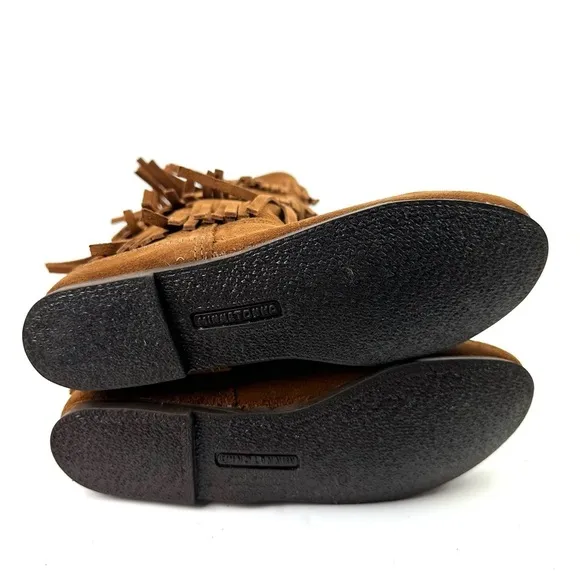 Minnetonka Boots 8 Fringe 3 Layer Brown Suede Moccasin Boho Southwestern NEW