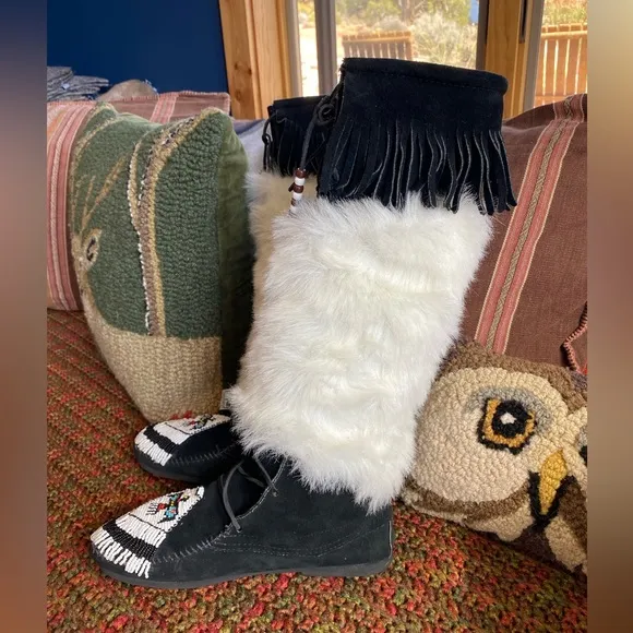 Minnetonka Suede Moccasin Tall Boots RARE