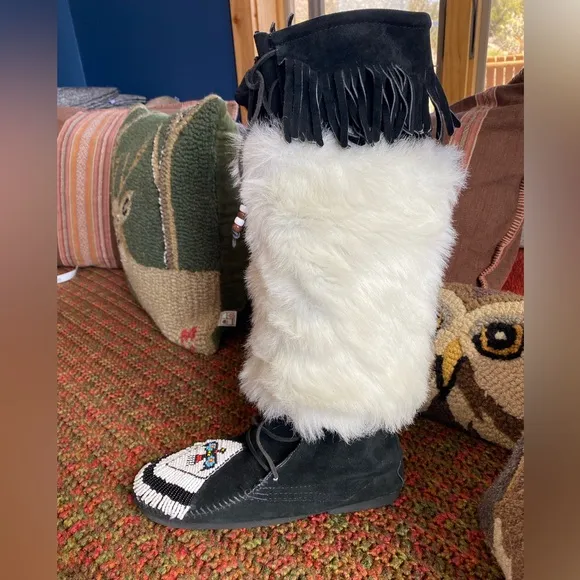Minnetonka Suede Moccasin Tall Boots RARE