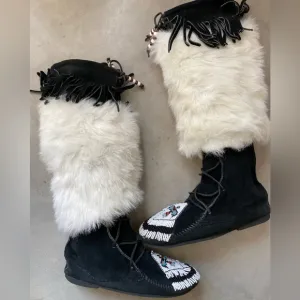 Minnetonka Suede Moccasin Tall Boots RARE