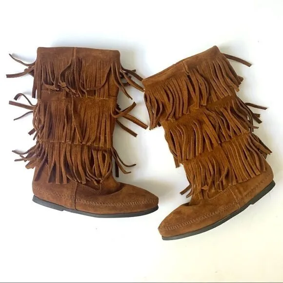 Minnetonka Brown Suede 3-Layer Fringe Boots