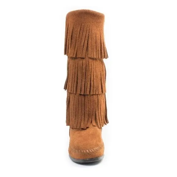 Minnetonka Brown Suede 3-Layer Fringe Boots