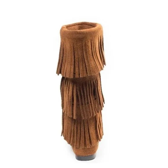 Minnetonka Brown Suede 3-Layer Fringe Boots