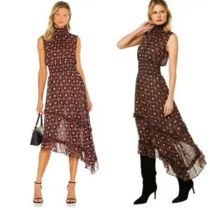 MISA Los Angeles Shalom Asymmetrical Tiered Tank High Neck Dress Small Onyx