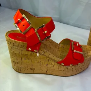 Mishka Red Platform Wedge Sandals